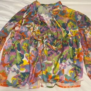 Never Fully Dressed silk multi colored peasant top size 4